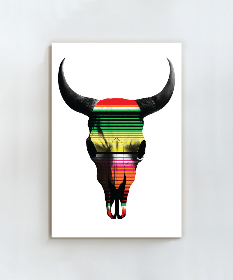 Mexican Blanket Cow Skull by Head West Studio