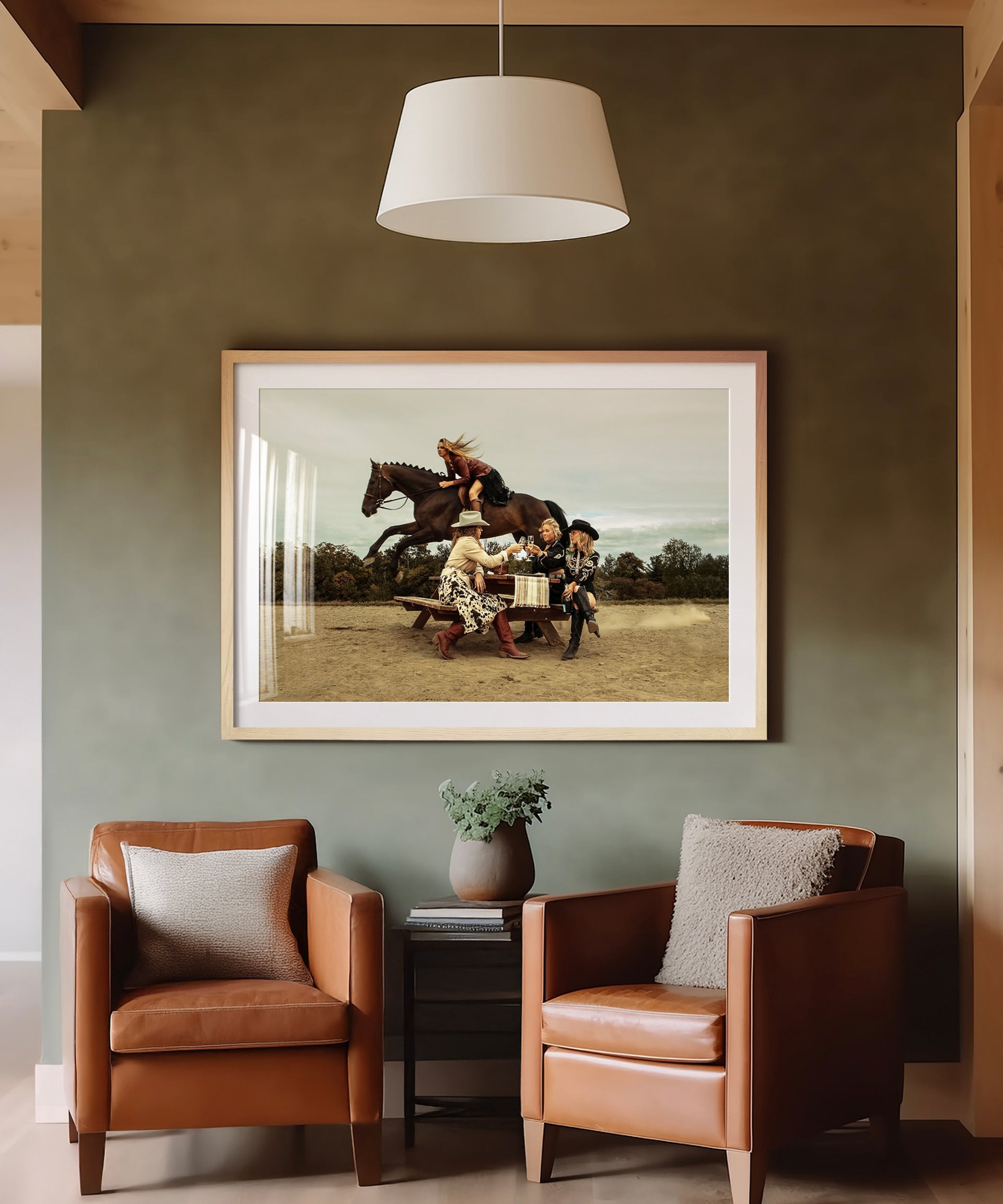 Happy Hour by Hannah Ladd - 30″x20″ / Natural Wood Frame / White Mat