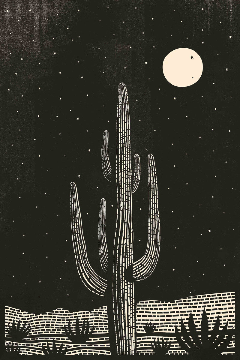 Block Print Desert #1 of 3 - Saguaro by Head West Studio