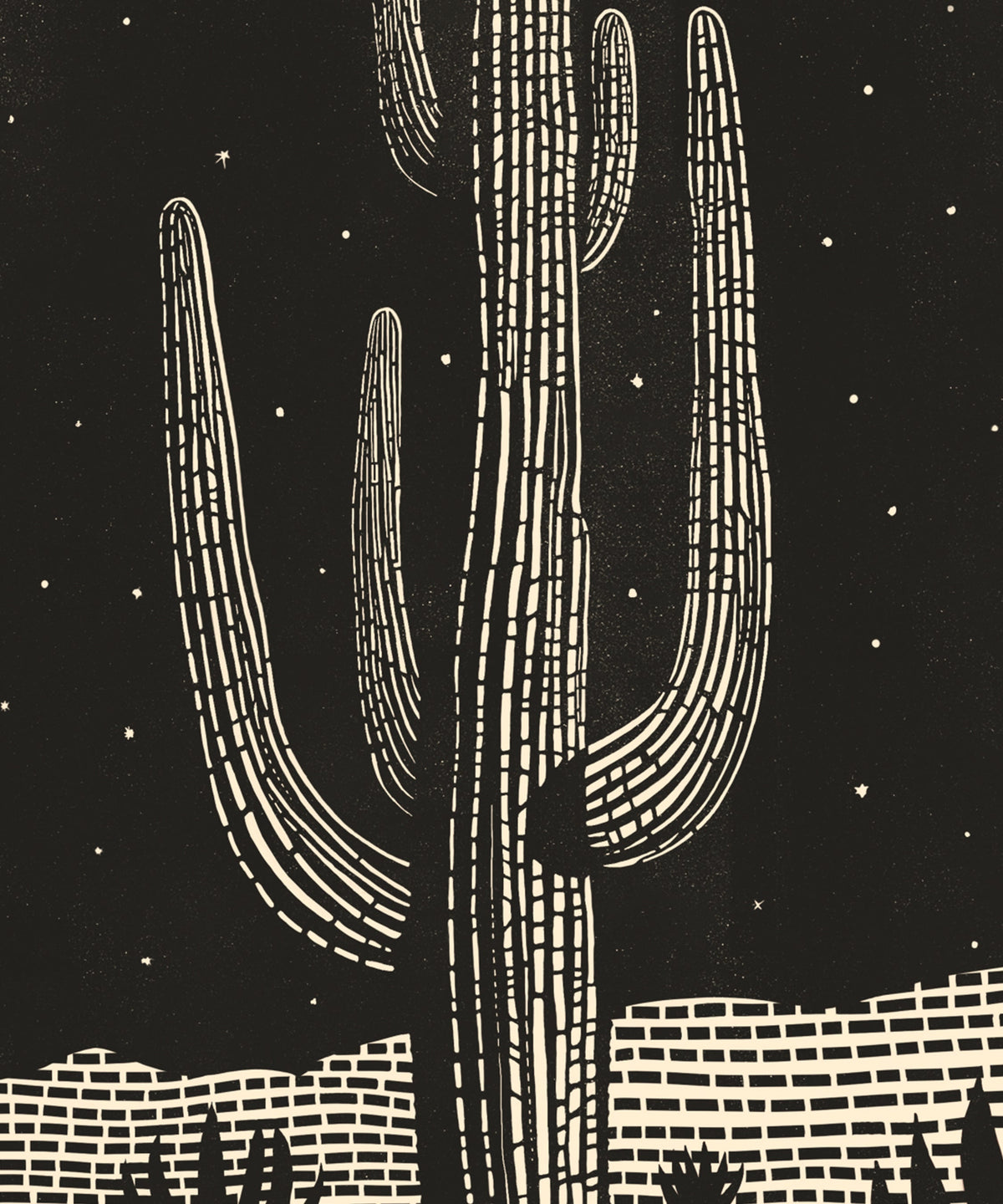 Block Print Desert #1 of 3 - Saguaro by Head West Studio
